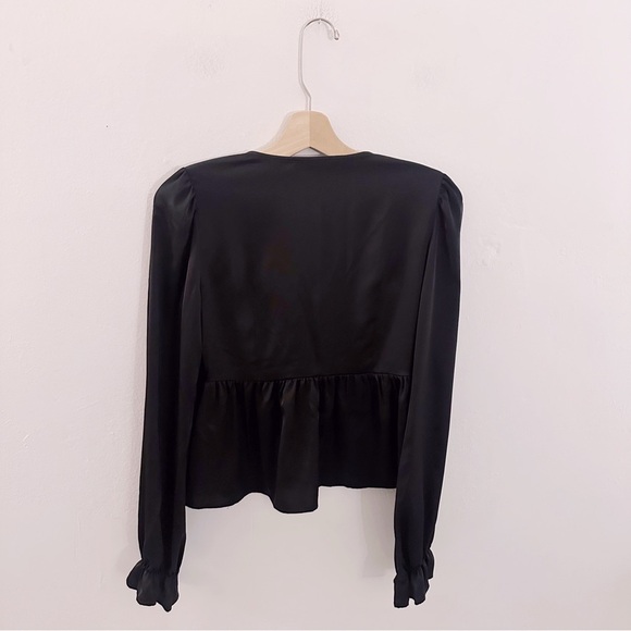 Wayf x Jourdan Sloane Candace Long Sleeve Chiffon Top Rosette Long Sleeve Black - Picture 8 of 8